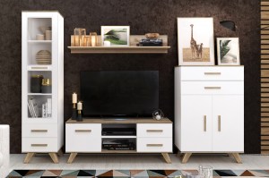 Модульная гостиная Вега Скандинавия (Кураж-мебель) Белый глянец